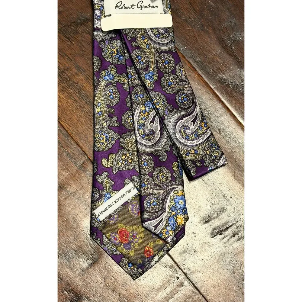 $150 NWT Robert Graham Purple Multi 100% Silk Floral Print Neck Tie